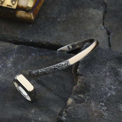 Open Cuff Bracelet and Ring in 925 sterling silver
