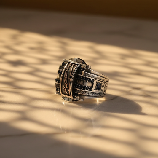 Atatürk Silver Men's Ring with Blue Zirconia