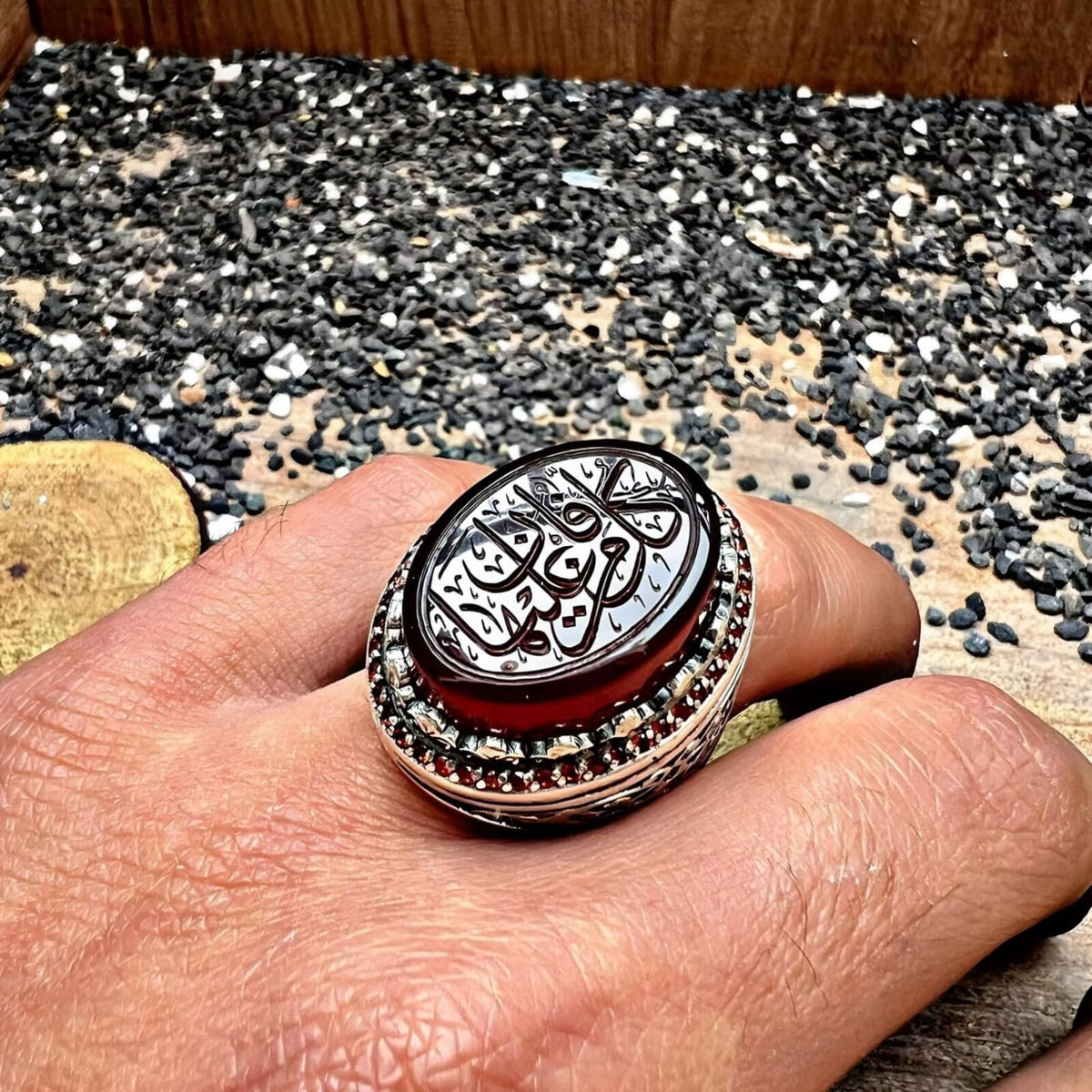 Agate Ring, Surah Ar-Rahman 55, 26, Custom Engraving in 925 sterling silver