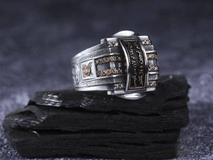Arabic inscription men's ring with yellow zircon in 925 sterling silver