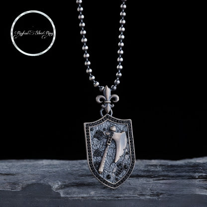 Axe pendant necklace with black zircon in 925 sterling silver