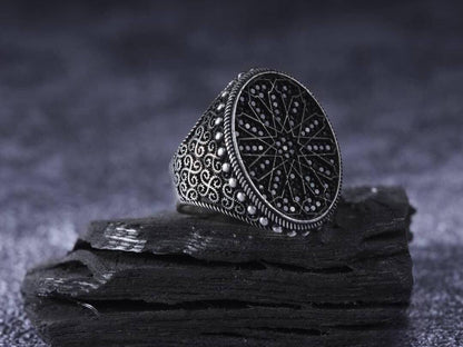 Black micro zircon oval men's ring in 925 sterling silver
