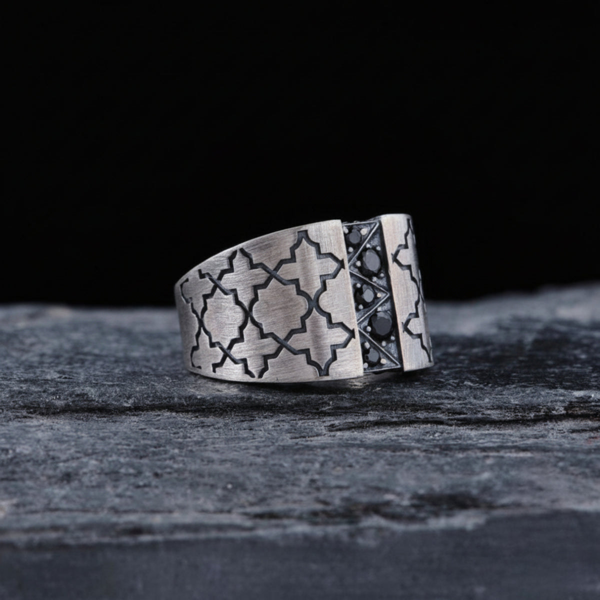 Black Zircon Men's Ring in 925 sterling silver