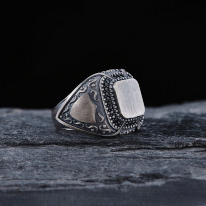 Black Zircon Shield Ring in 925 sterling silver