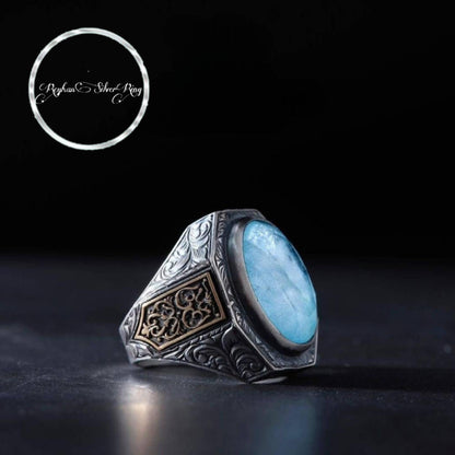 Blue Paraiba stone men's ring in 925 sterling silver
