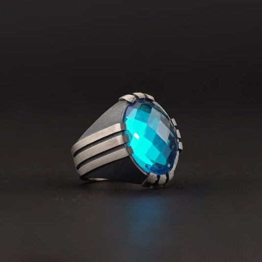 Blue Zirconia Ring, Claw Setting in 925 sterling silver