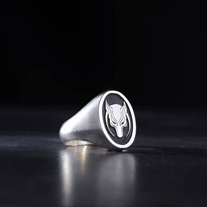 Börü wolf oval men's ring in 925 sterling silver
