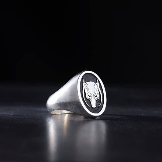 Börü wolf oval men's ring in 925 sterling silver