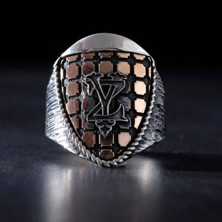 Cage Design Men's Ring, Custom Initial in 925 sterling silver