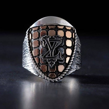 Cage Design Men's Ring, Custom Initial in 925 sterling silver