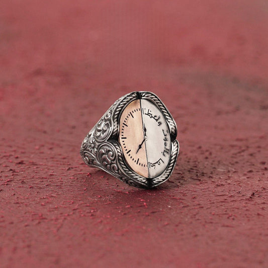 Clock ring with Death is enough as advice inscription in 925 sterling silver