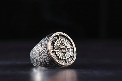 Compass Map Ring Personalized Ottoman in 925 sterling silver