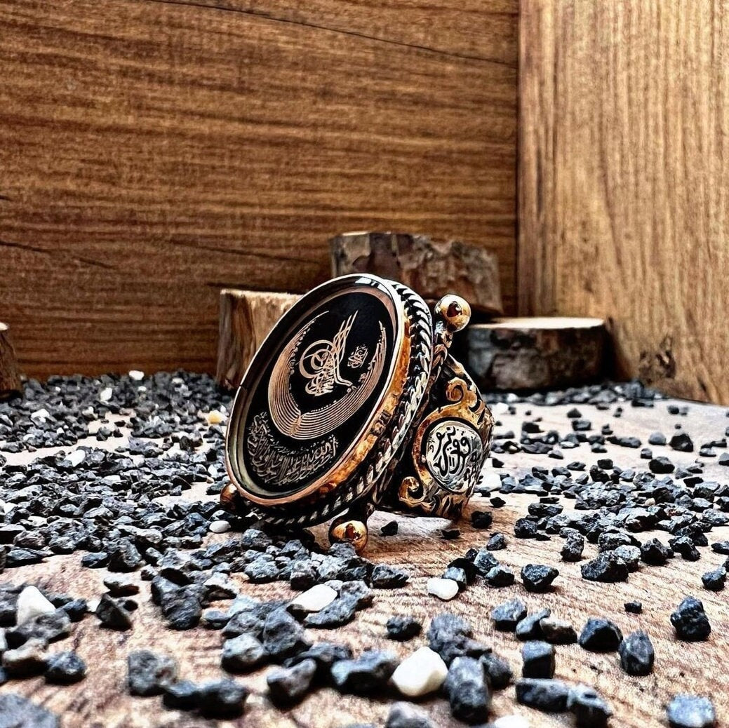 Crescent and Ottoman seal signet ring in 925 sterling silver