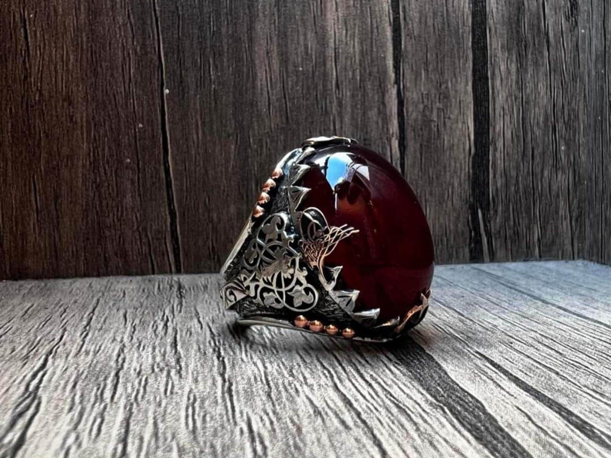 Crescent moon red stone ring in 925 sterling silver