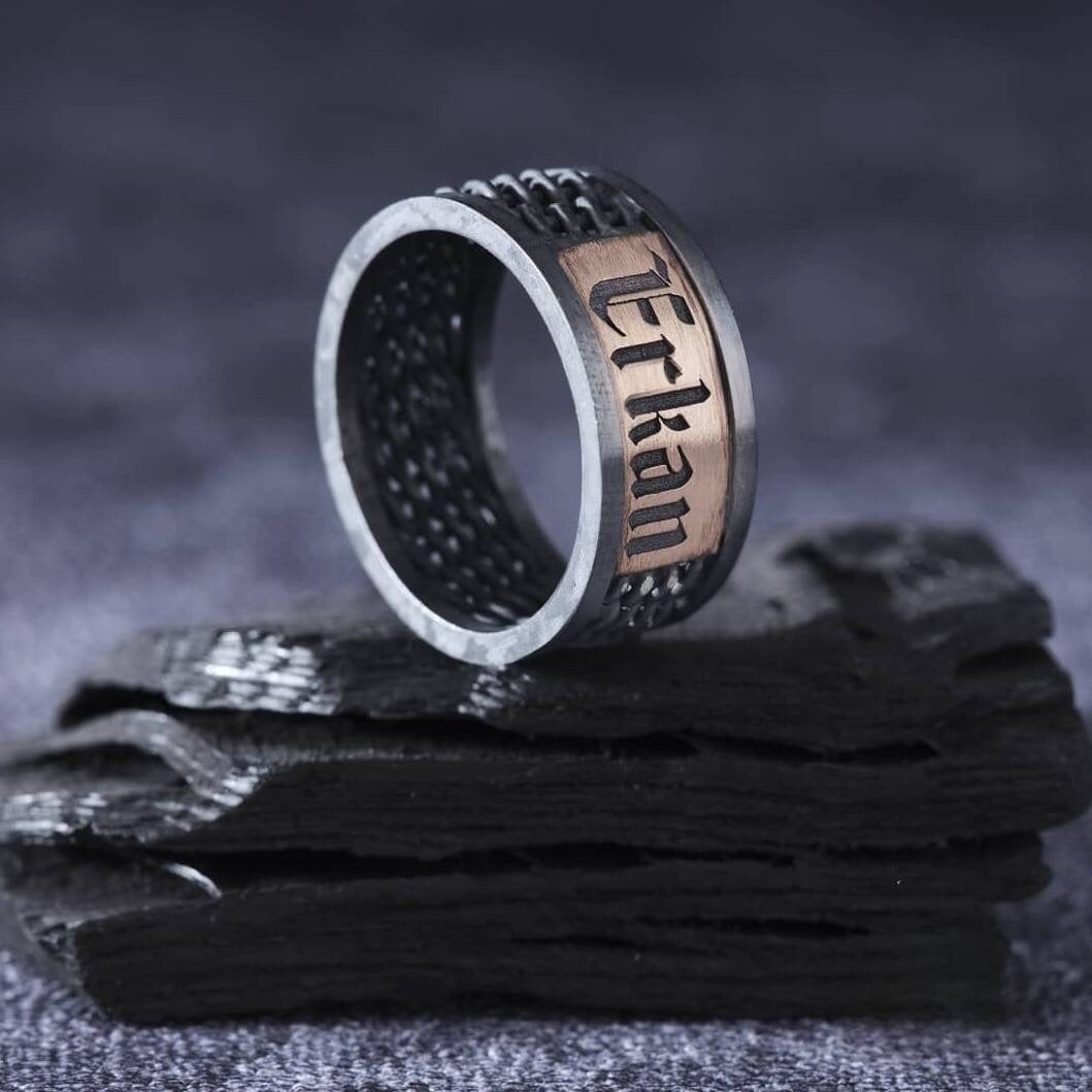 Custom name wedding band in 925 sterling silver