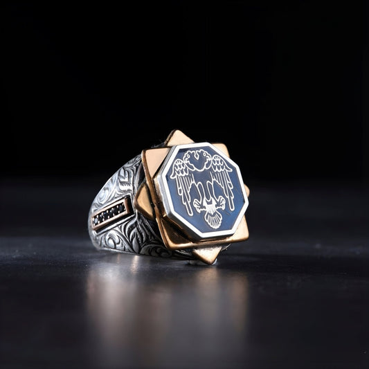 Double Eagle Ring Black Zircon in 925 sterling silver