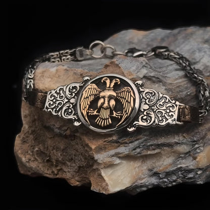 Double-headed eagle king chain bracelet in 925 sterling silver