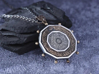 Double-sided sun medallion necklace in 925 sterling silver