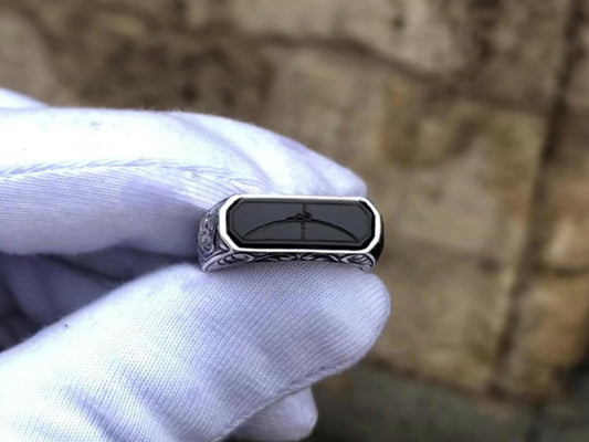 Engraved agate aqeeq Islamic men's ring in 925 sterling silver