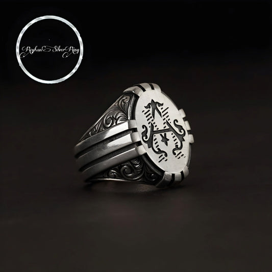 Engraved initial monogram ring in 925 sterling silver