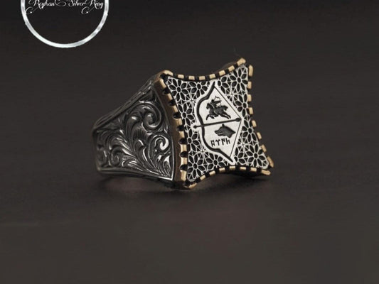 Göktürk cavalry raider engraved ring in 925 sterling silver