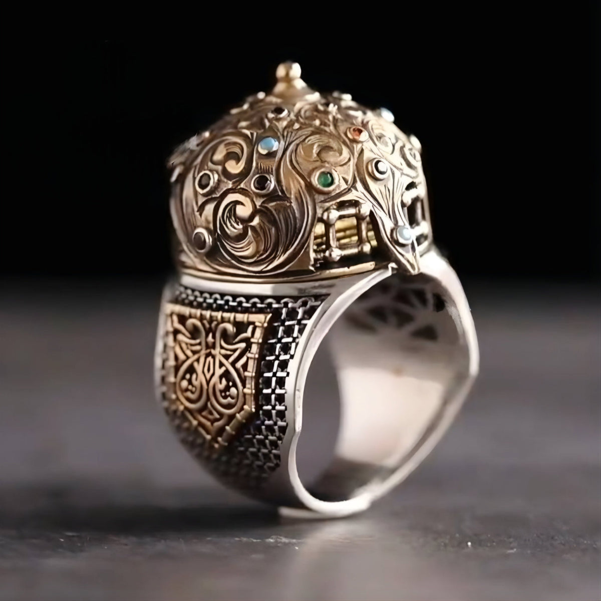 Hagia Sophia and Kaaba helmet ring in 925 sterling silver