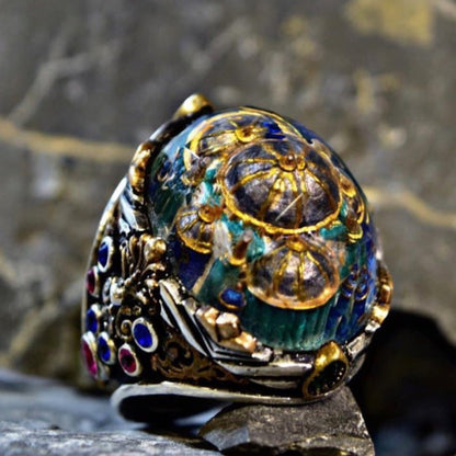Hagia Sophia carved quartz ring with zircon in 925 sterling silver