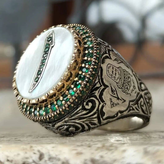 Ottoman Design Ring with Mother-of-Pearl in 925 sterling silver