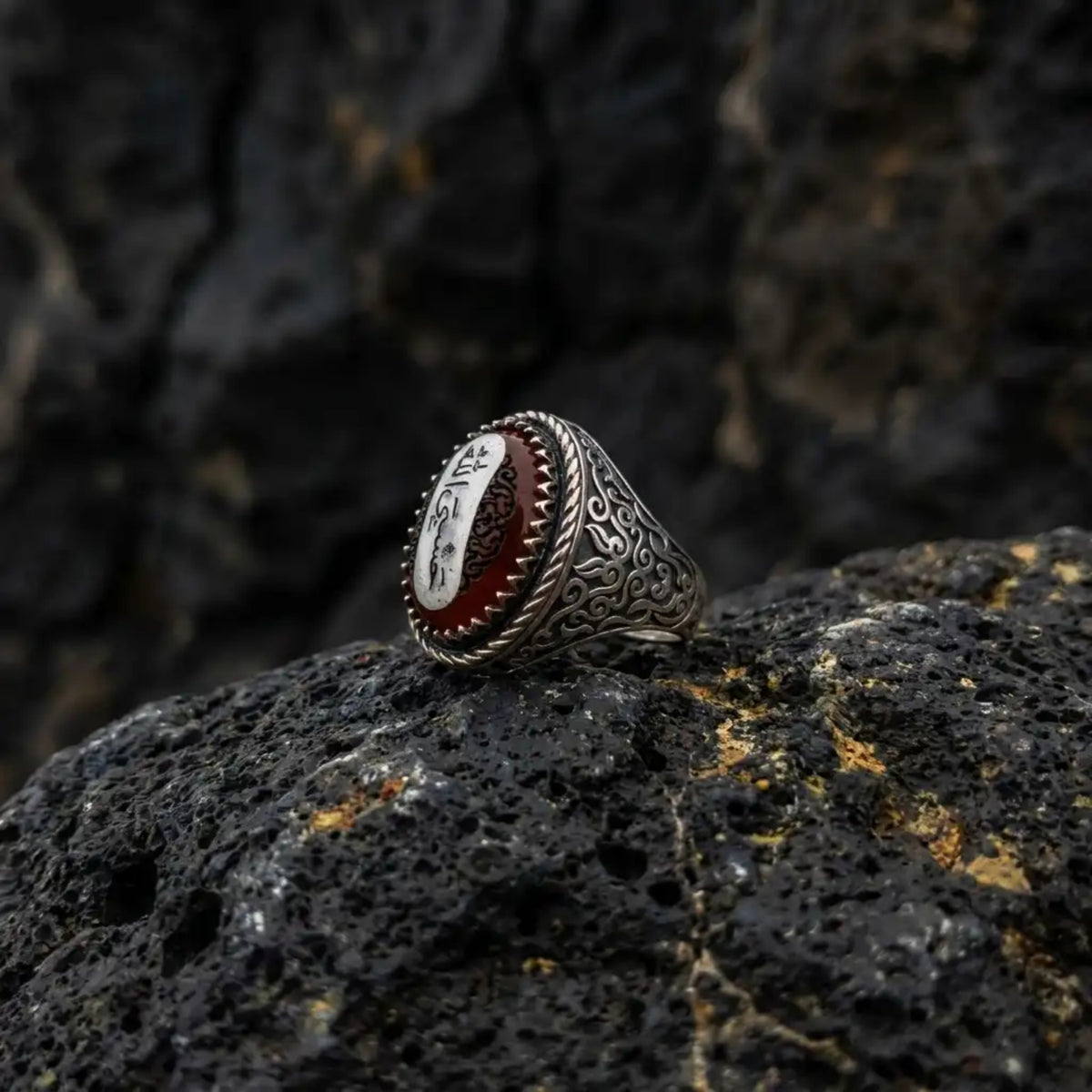 Hasbunallah Red Agate Men's Ring – 925 Sterling Silver Islamic Jewelry