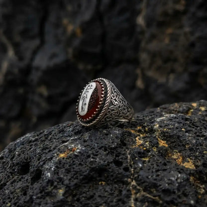 Hasbunallah Red Agate Men's Ring – 925 Sterling Silver Islamic Jewelry
