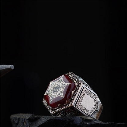 Hexagon Garnet Ring, “Death Is Enough as an Admonisher” in 925 sterling silver