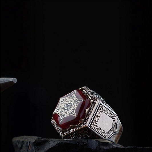 Hexagon Garnet Ring, “Death Is Enough as an Admonisher” in 925 sterling silver