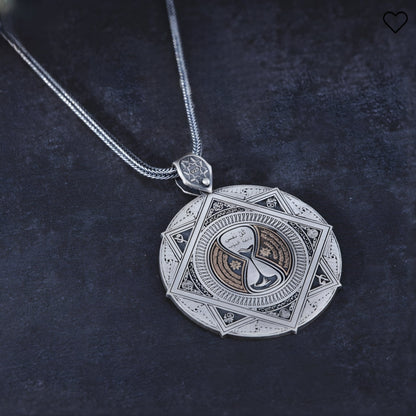 Hourglass Locket Necklace, Ottoman Script Inscription in 925 sterling silver
