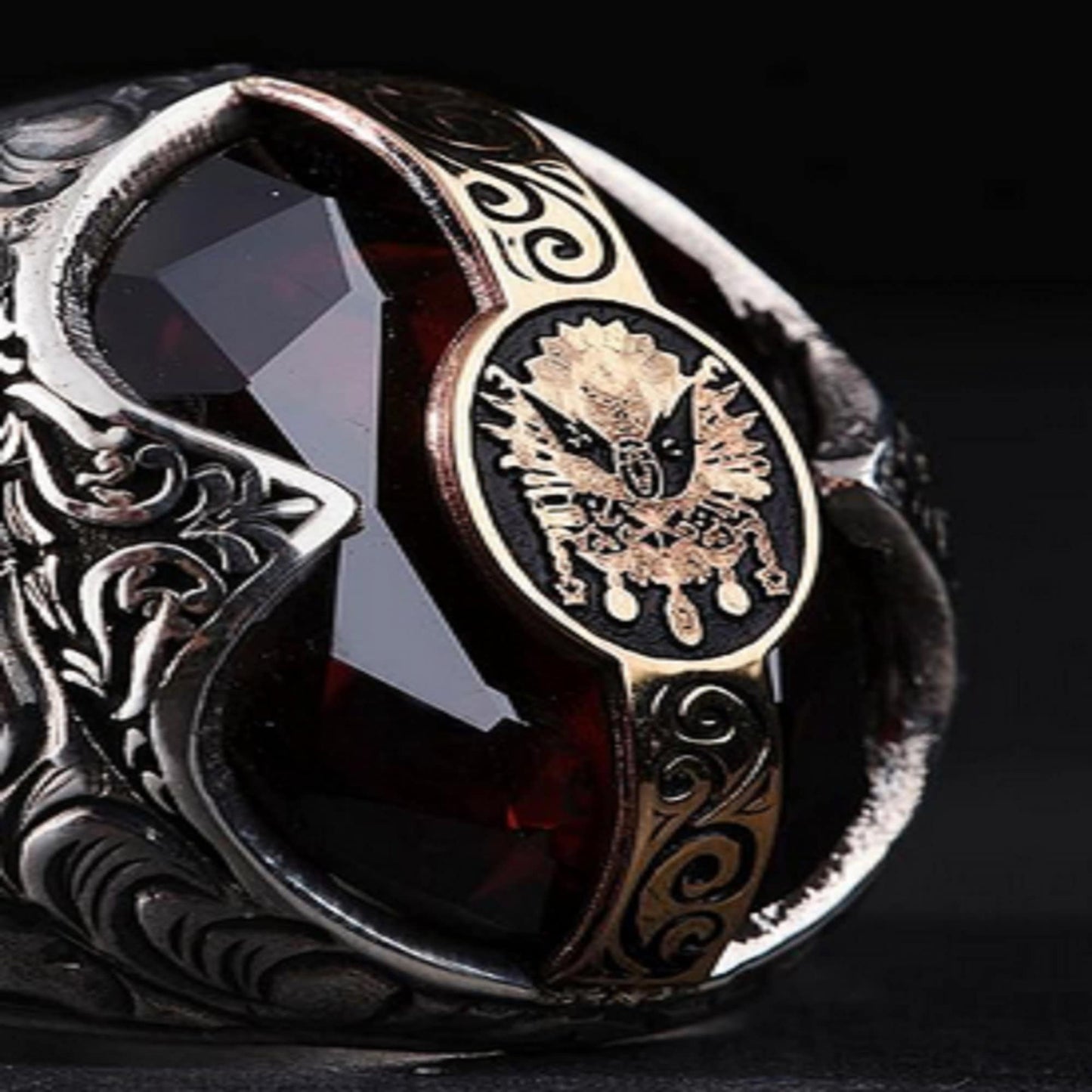 Osmanischer Ring aus schwarzem Onyx: Handgefertigt aus 925er Silber, verstellbar, Geschenkidee für Herren