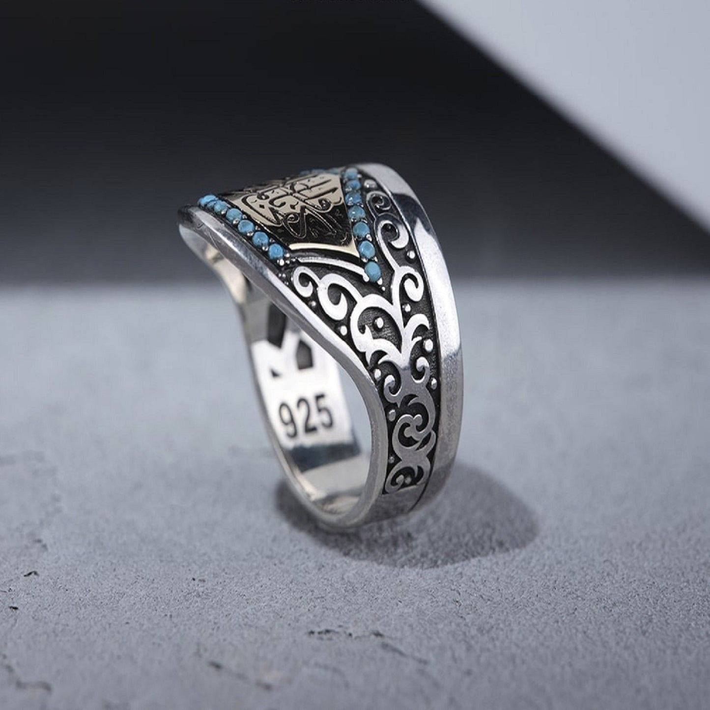 Turquoise Zihgir Archery Thumb Ring 925 Silver Ottoman Handmade