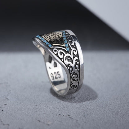 Turquoise Zihgir Archery Thumb Ring 925 Silver Ottoman Handmade