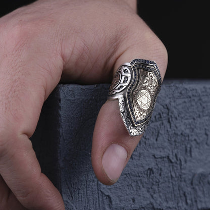 Handmade Seal of Solomon Ring: 925 Sterling Silver Ottoman Zihgir