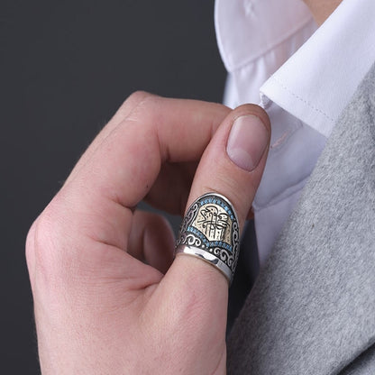 Turquoise Zihgir Archery Thumb Ring 925 Silver Ottoman Handmade