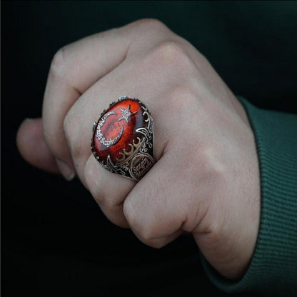 Crescent and star name ring with Ottoman sword – view 2