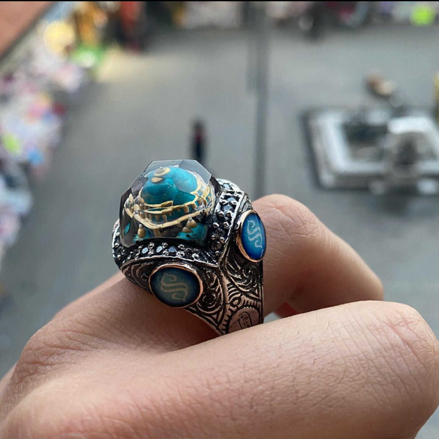 Ottoman Mosque Ring 925 Silver Samarkand Carved Handmade Men