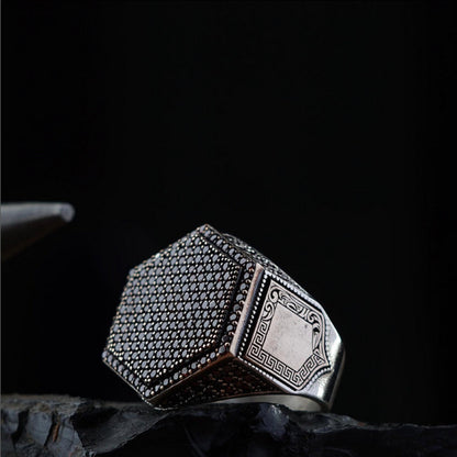 Garnet Ring 925 Silver Ottoman Patterns Handmade Men