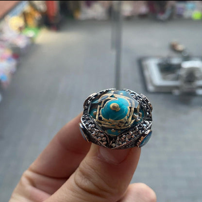 Ottoman Mosque Ring 925 Silver Samarkand Carved Handmade Men