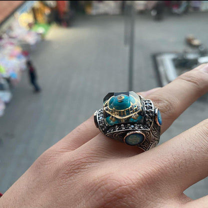 Ottoman Mosque Ring 925 Silver Samarkand Carved Handmade Men