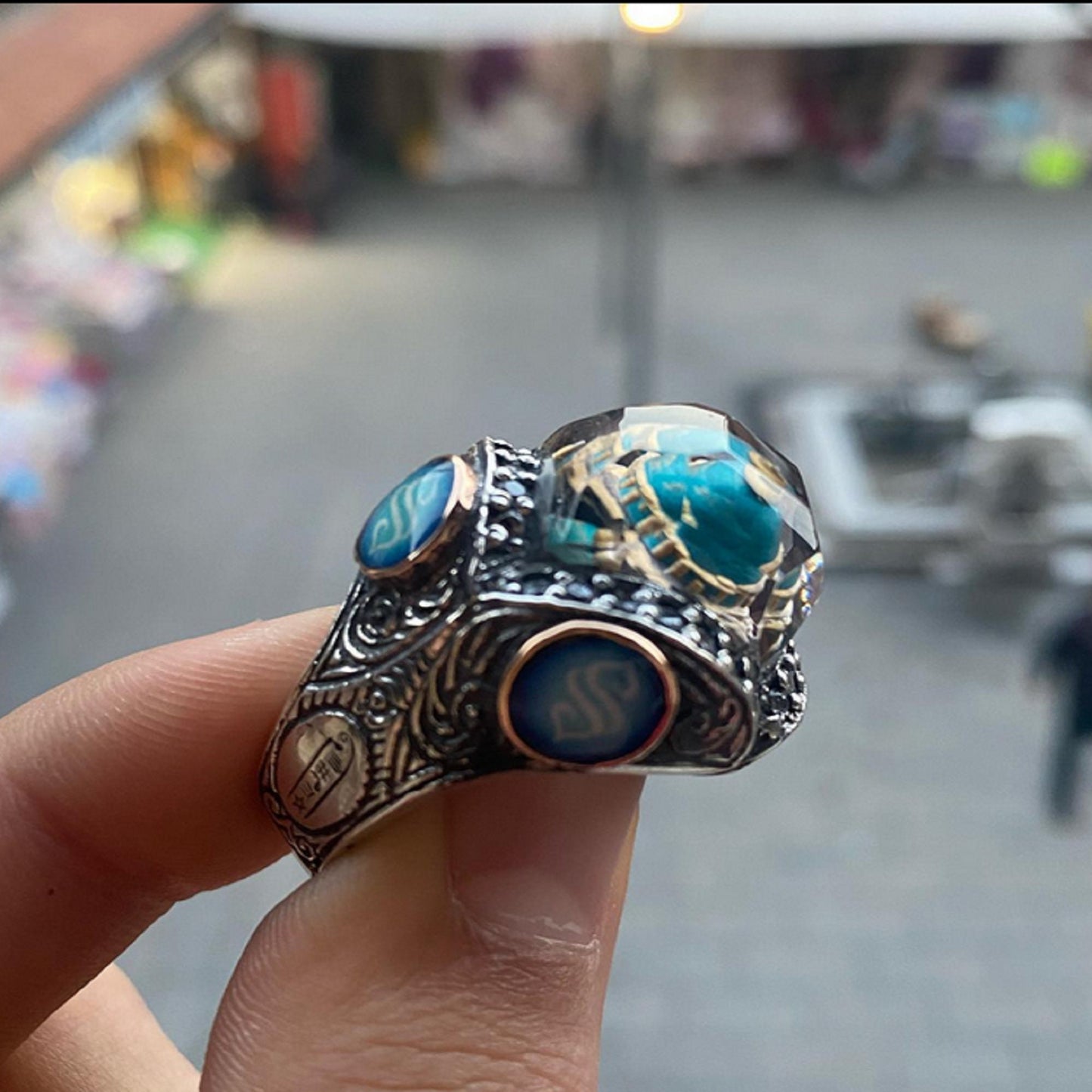 Ottoman Mosque Ring 925 Silver Samarkand Carved Handmade Men