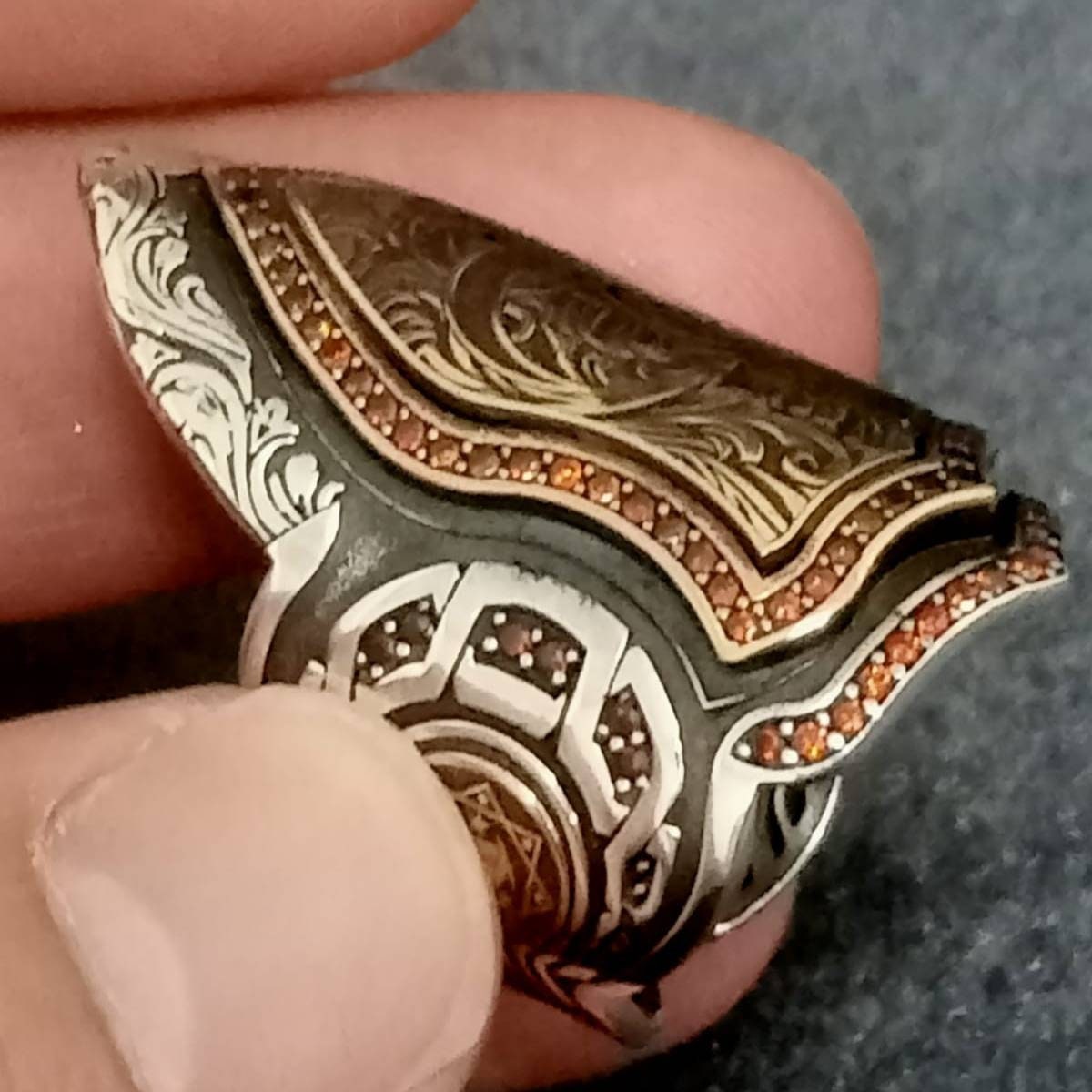 Sterling Silver Crescent Star Thumb Ring: Turkish Ottoman Archer