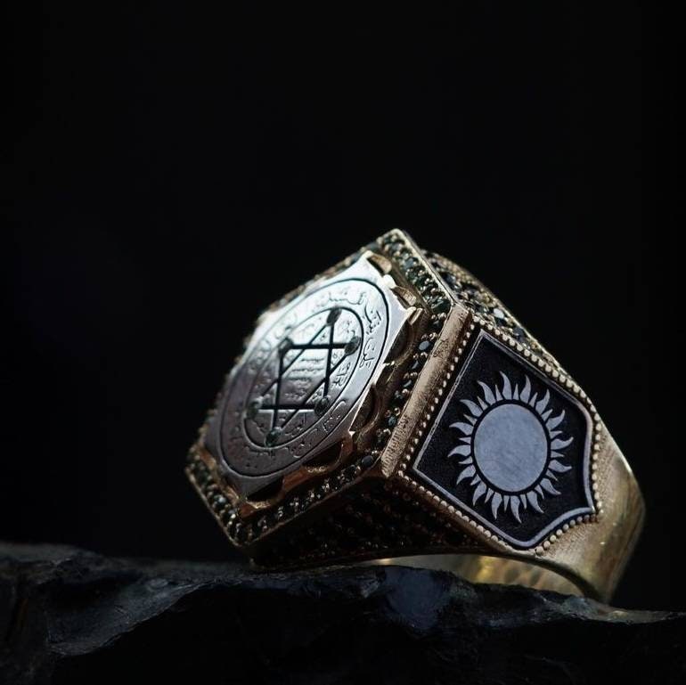 Seal of Solomon Ring 925 Silver Zircon Protective Handmade Men