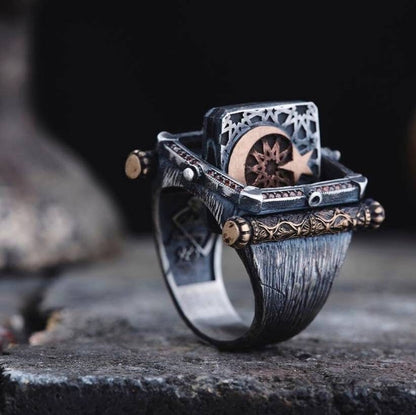 Ottoman Seal Ring 925 Silver Moon Star Signet Handmade