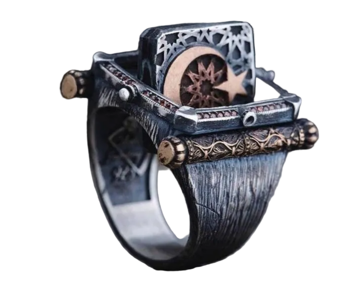 Ottoman Seal Ring 925 Silver Moon Star Signet Handmade