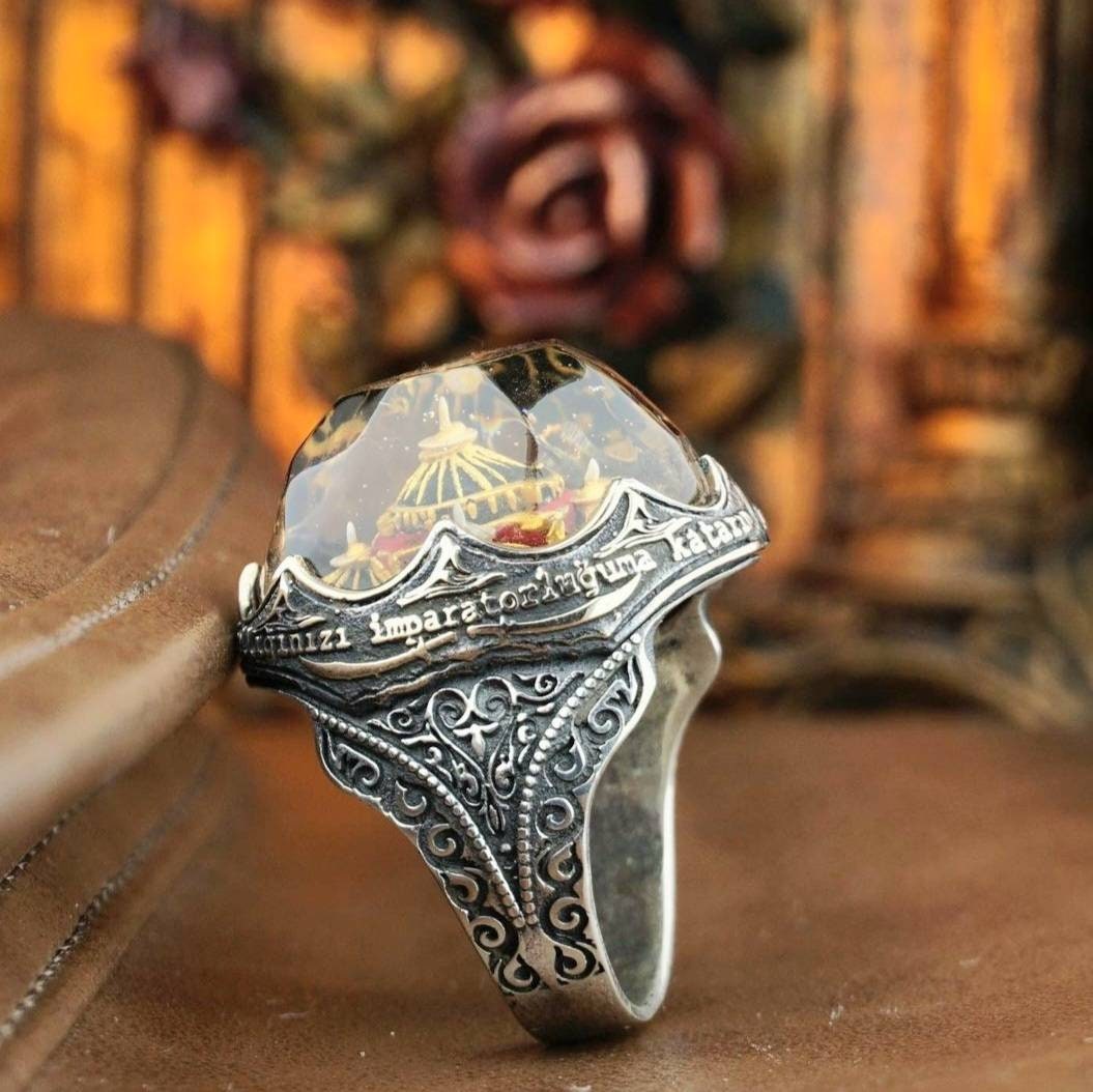 Hand Carved Hagia Sophia Sterling Silver Ring Ottoman Gift