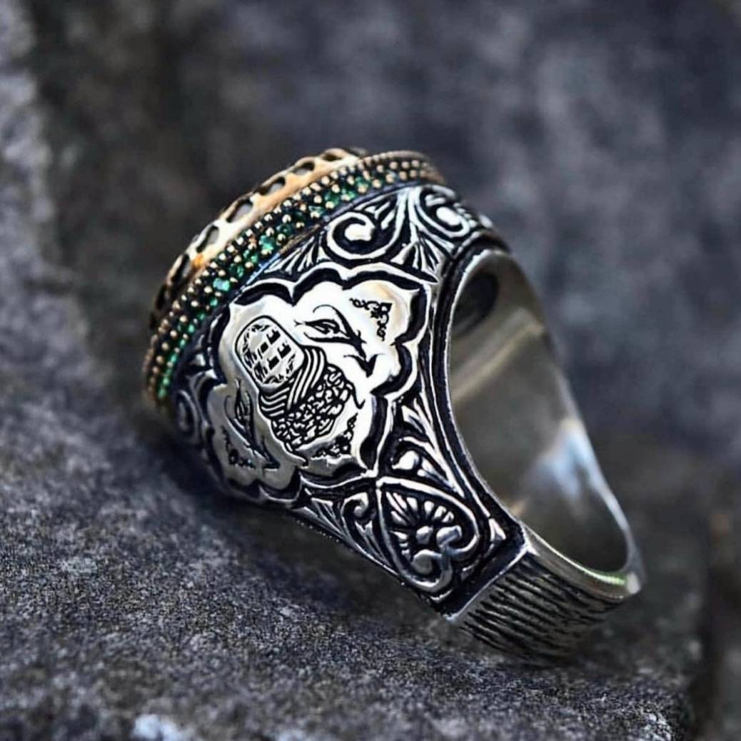 Handmade Ottoman Design Sterling Silver Ring with Mother-of-Pearl
